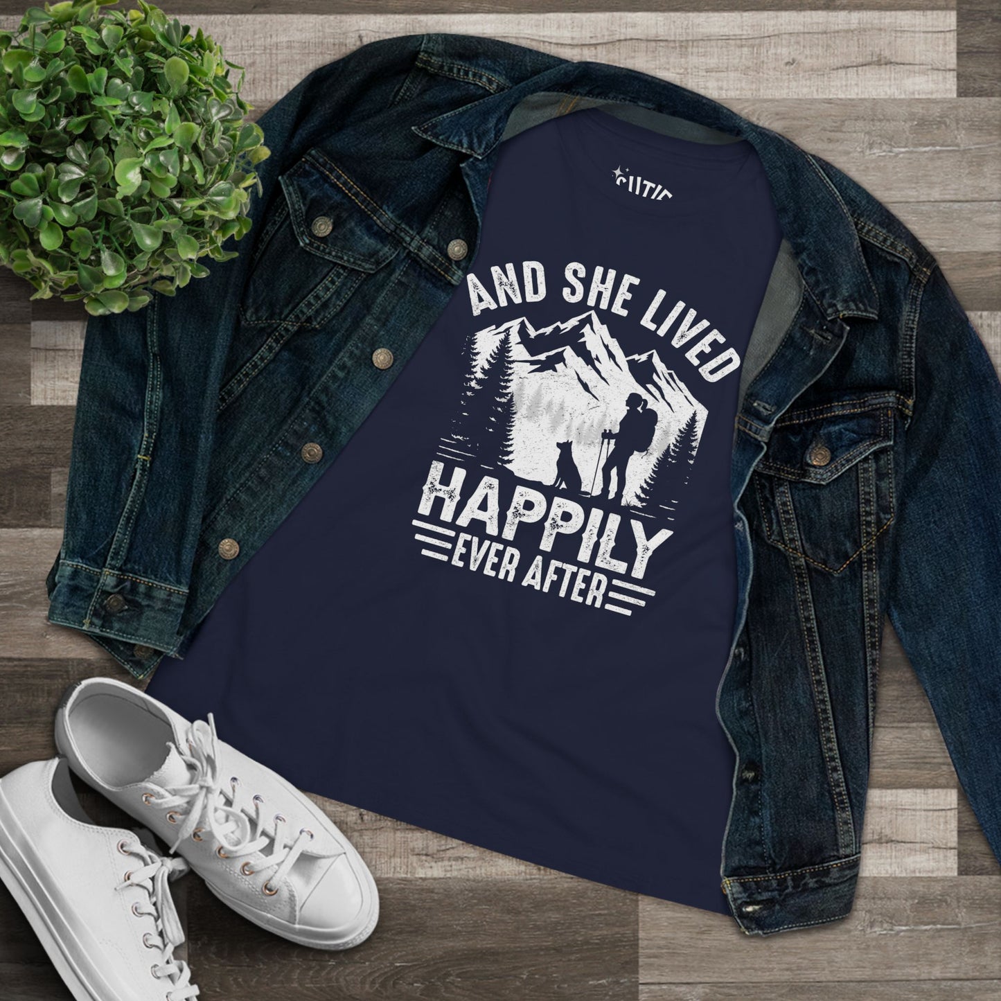 Adventure-Inspired Women's Cotton Tee - Perfect Gift for Hikers, Campers, and Outdoor Lovers, 'And She Lived Happily Ever After', [...]