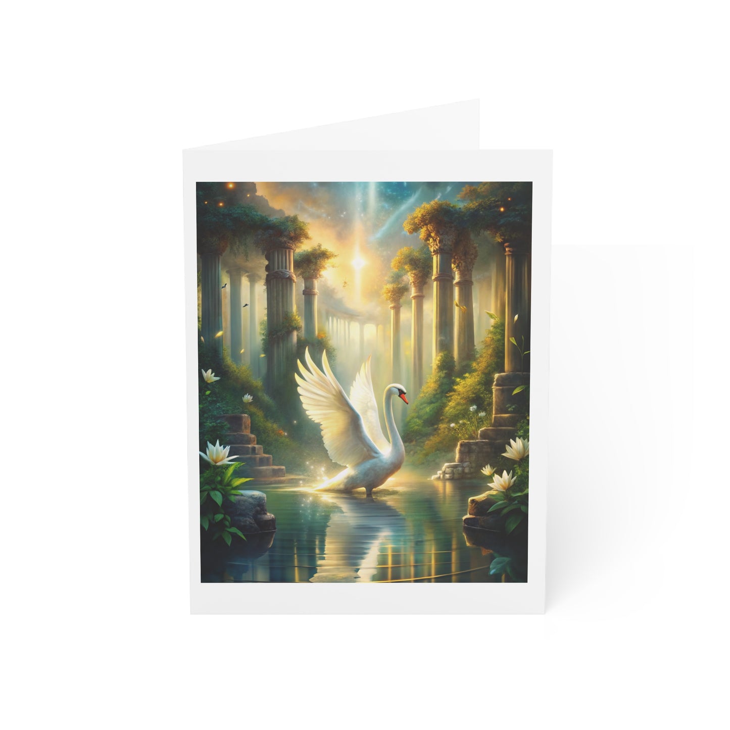 Swan in Enchanted Garden Note Cards with Envelopes (1/10/30/50 pack)