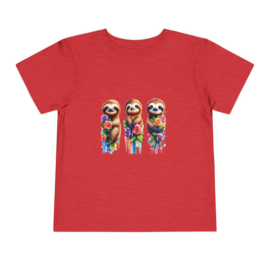 Baby Sloth Toddler Tee - Watercolor Sloth and Flowers for Little Animal Lovers