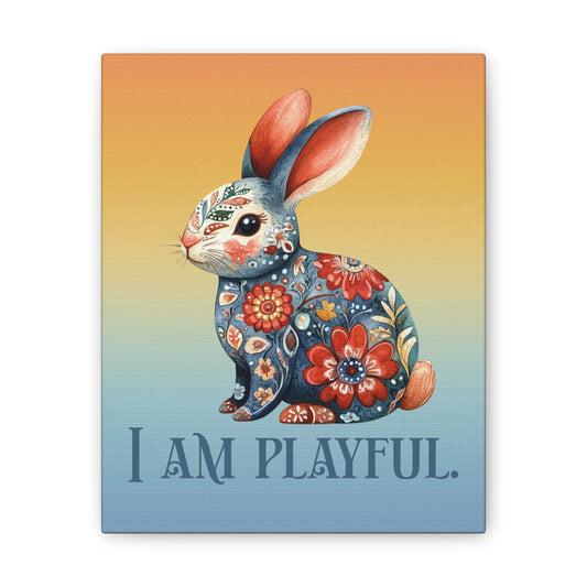 Floral Bunny Canvas Wall Art — "I Am Playful"