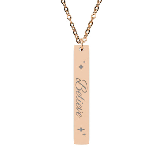 Believe Engraved Vertical Bar Necklace