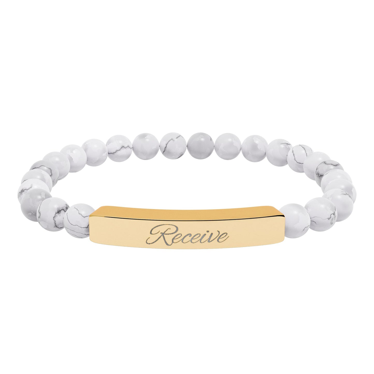 Receive Natural Stone Stretch Bar Bracelet — Engraved Mindfulness Manifesting Bead Bracelet