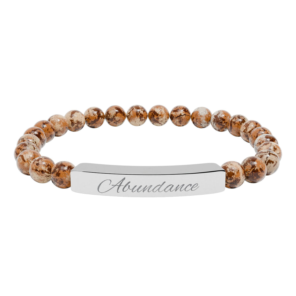 Natural Stone Stretch Bar Bracelet — ‘Abundance’ Engraved