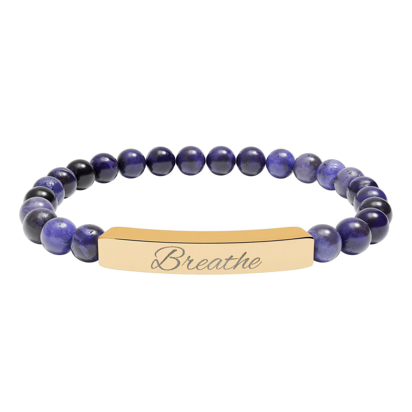 Breathe Natural Stone Stretch Bar Bracelet — Mindfulness Engraved Beaded Bracelet