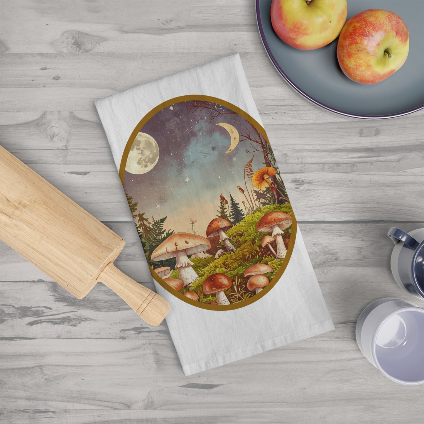 Mushroom Fairy Tale Tea Towel, Kitchen Decor, Gift for Nature Lovers, Bohemian Style Towel, Eco-Friendly Towel, Handmade Home Goods