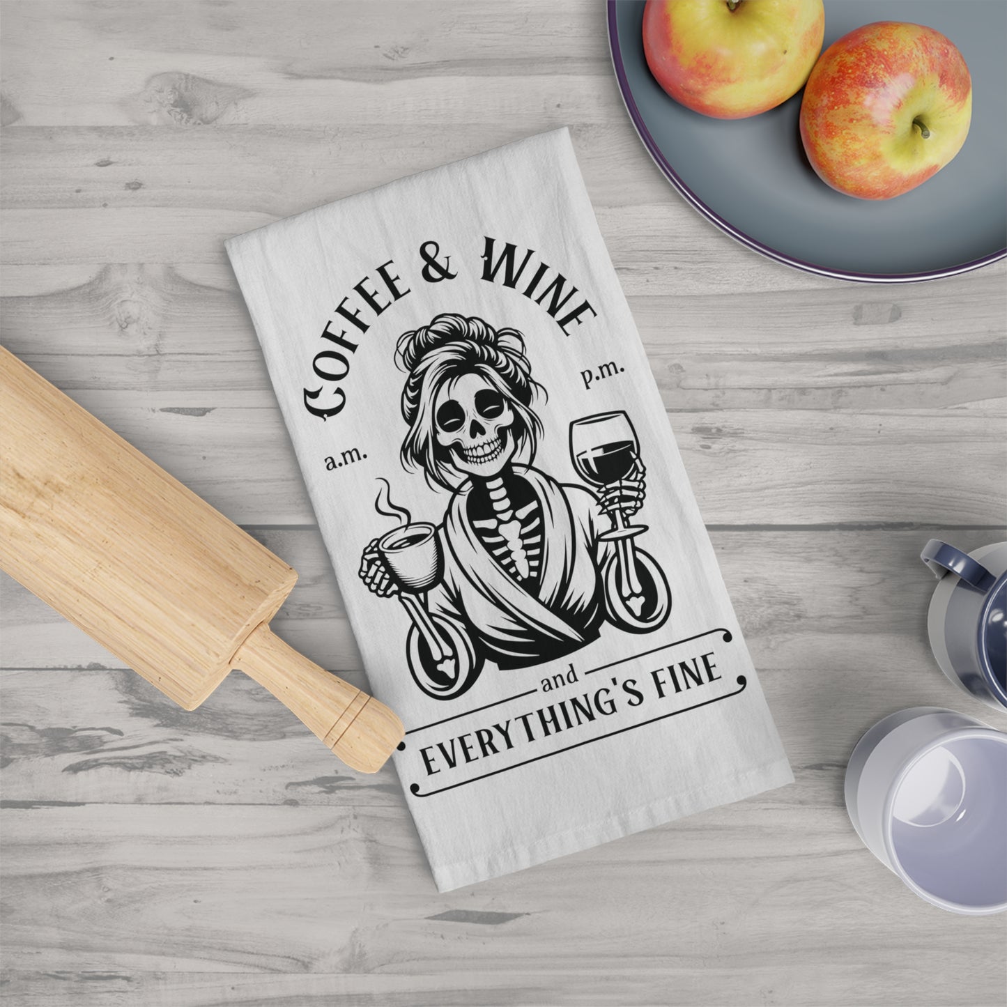 Skeleton Coffee and Wine Tea Towel