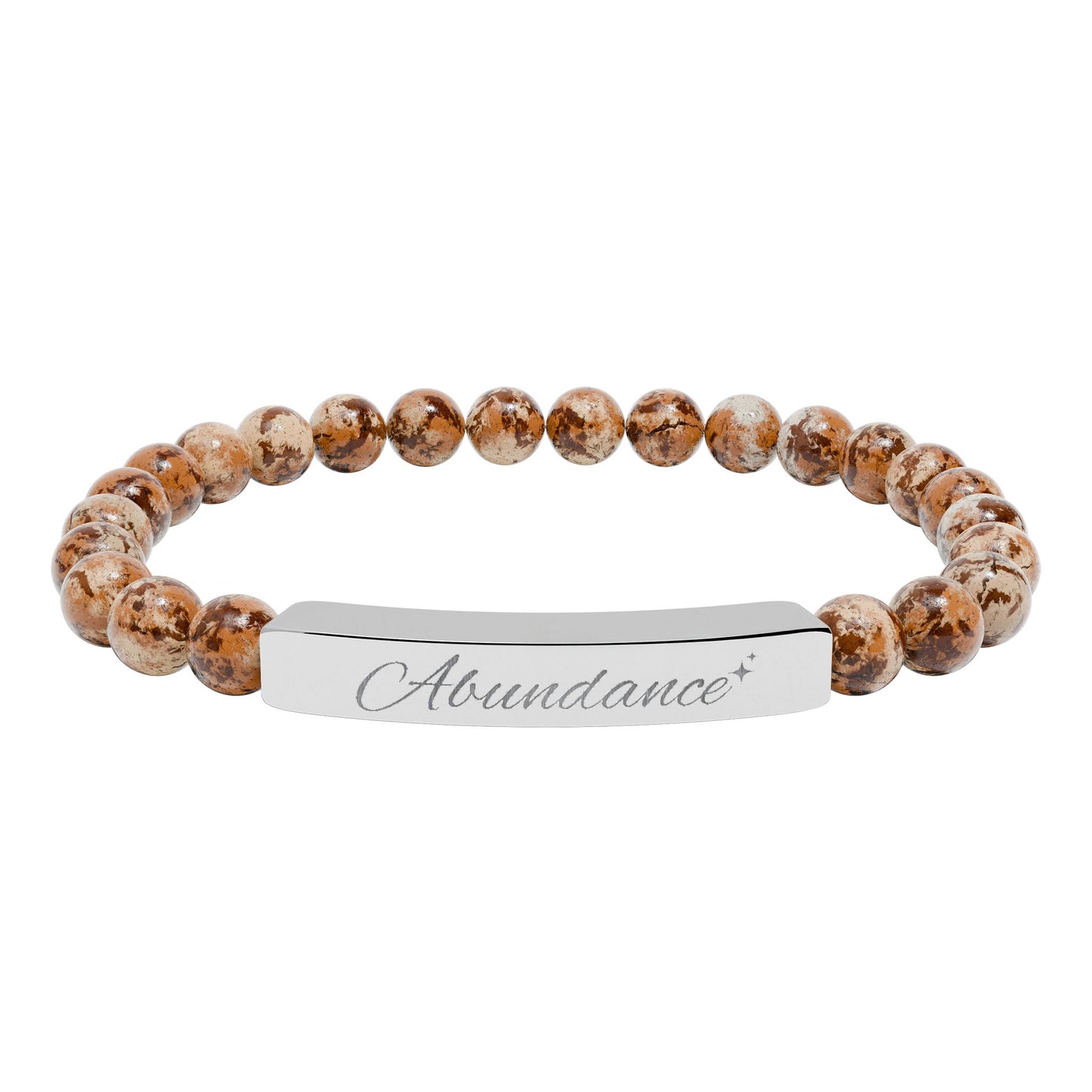 Abundance Engraved Natural Stone Stretch Bar Bracelet