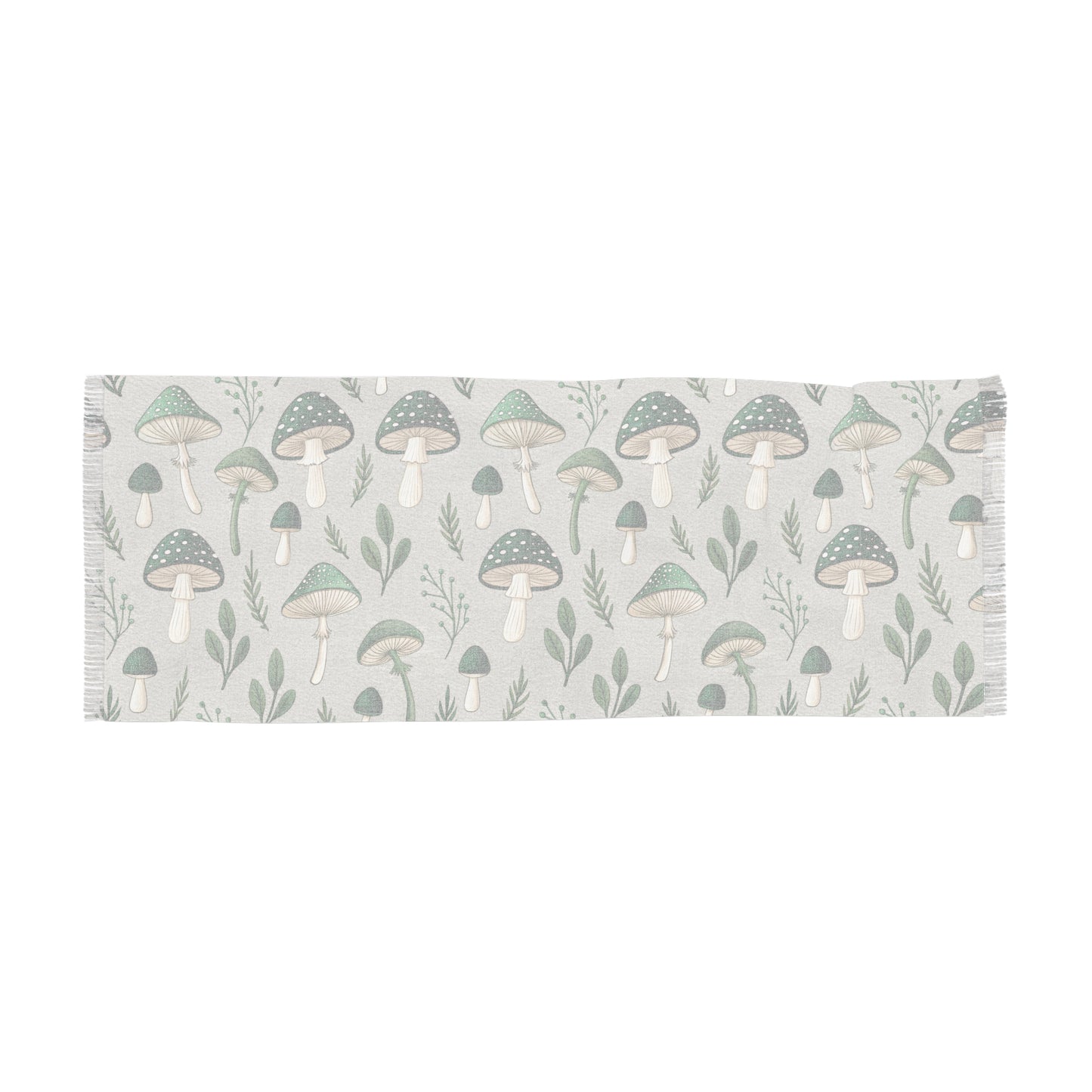 Mushroom Pattern Scarf - Botanical Green Fungi Lightweight Wrap