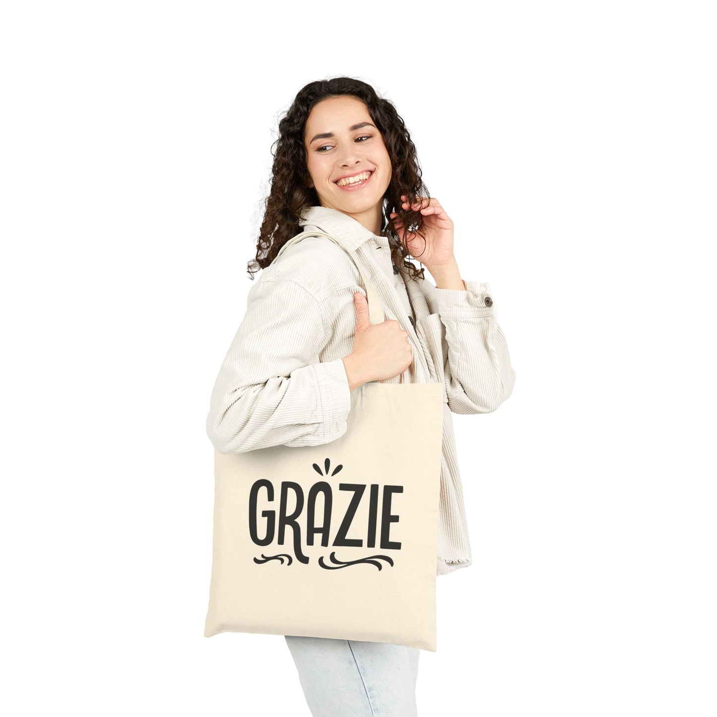 Grazie Italian Thank You Cotton Canvas Tote Bag, Eco-Friendly Shopping Bag, Gift for Friends, Reusable Grocery Tote, Stylish Market Bag, Personalized Tote