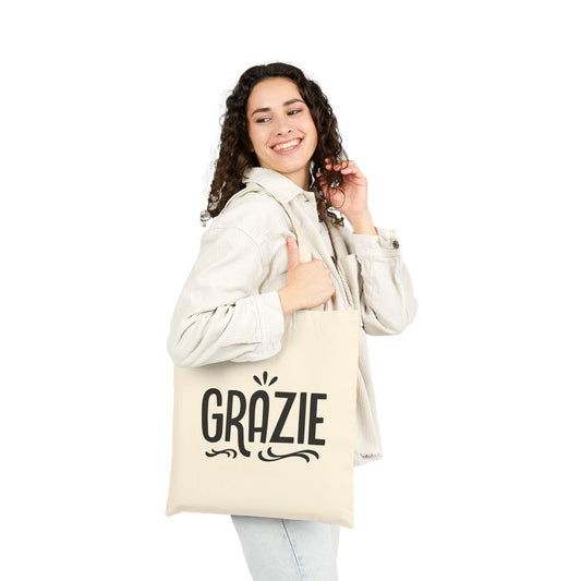 Grazie Italian Thank You Cotton Canvas Tote Bag, Eco-Friendly Shopping Bag, Gift for Friends, Reusable Grocery Tote, Stylish Market Bag, Personalized Tote