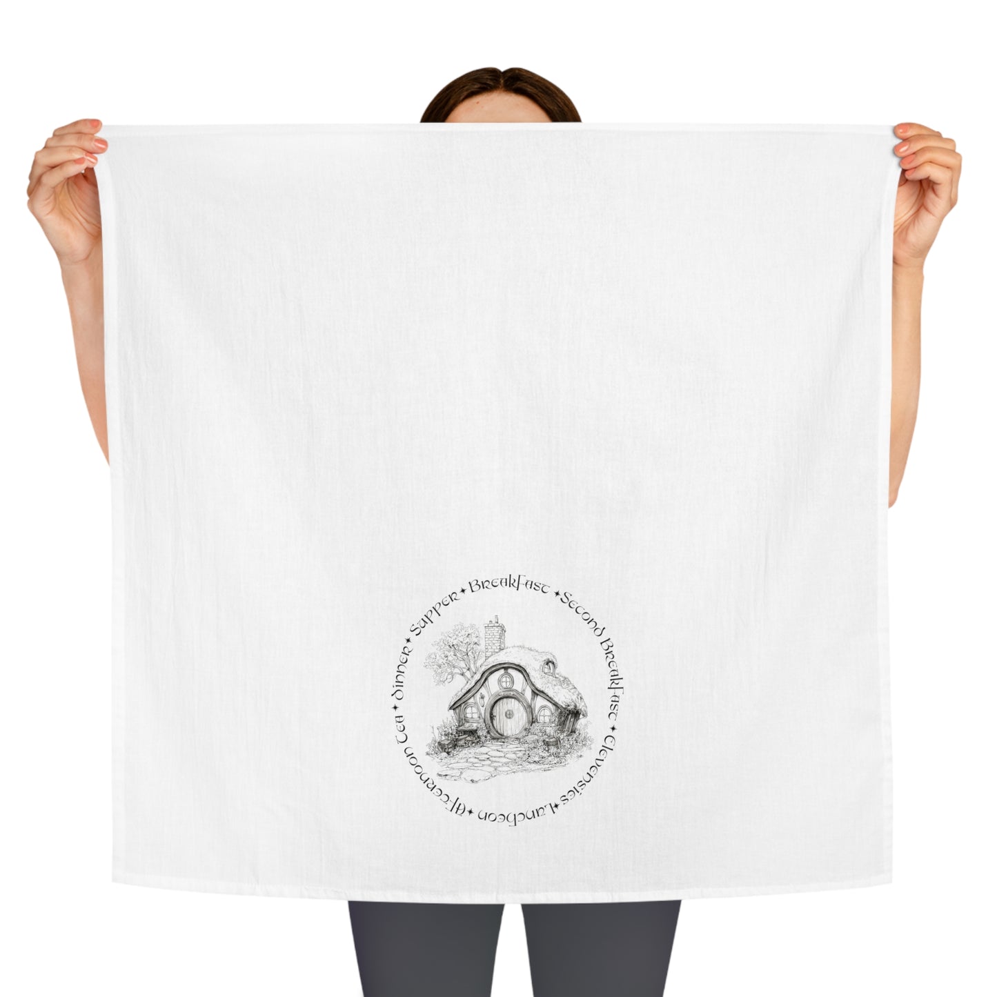 Hobbit Hole Illustration Tea Towel — Cozy Middle‑Earth Kitchen Decor