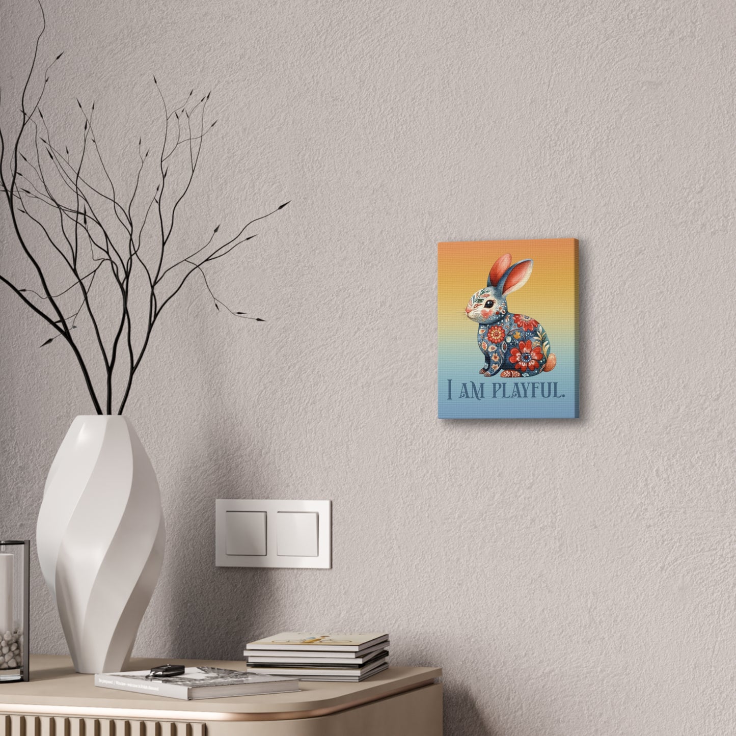 Floral Bunny Canvas Wall Art — "I Am Playful"