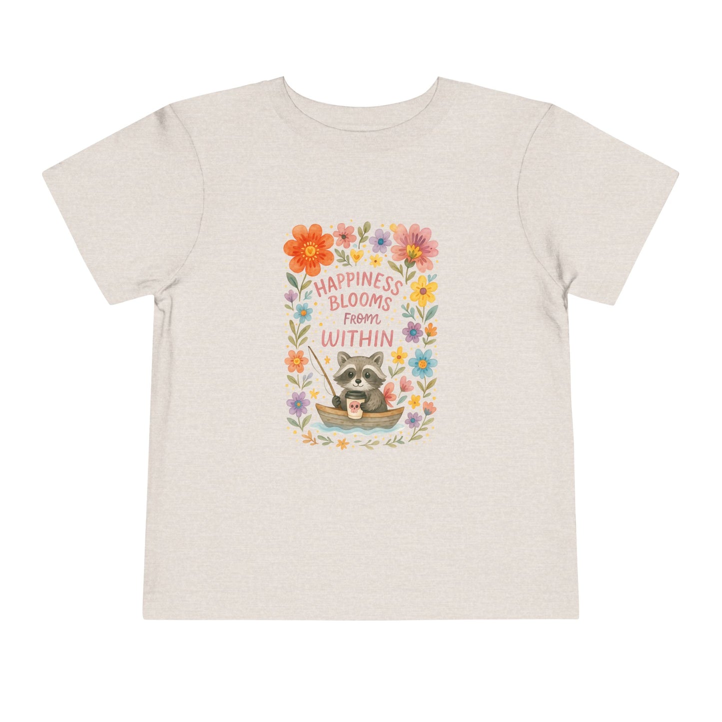 Floral Raccoon Toddler Tee -  'Happiness Blooms from Within' Design