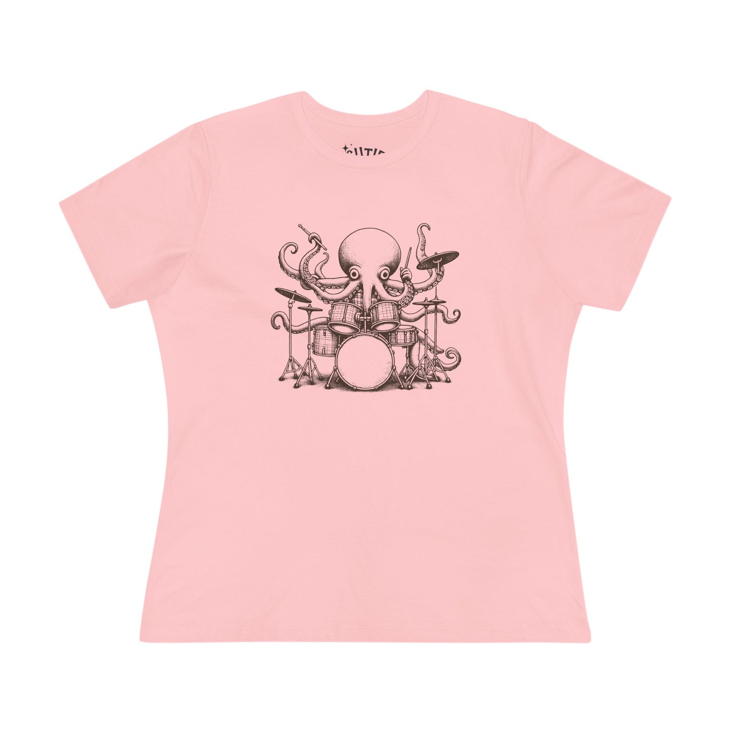 Octopus Drummer Women's Cotton Tee - Music Lover Whimsical Tee
