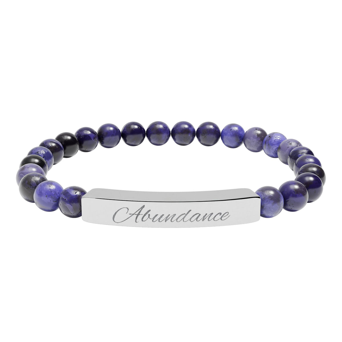 Natural Stone Stretch Bar Bracelet — ‘Abundance’ Engraved