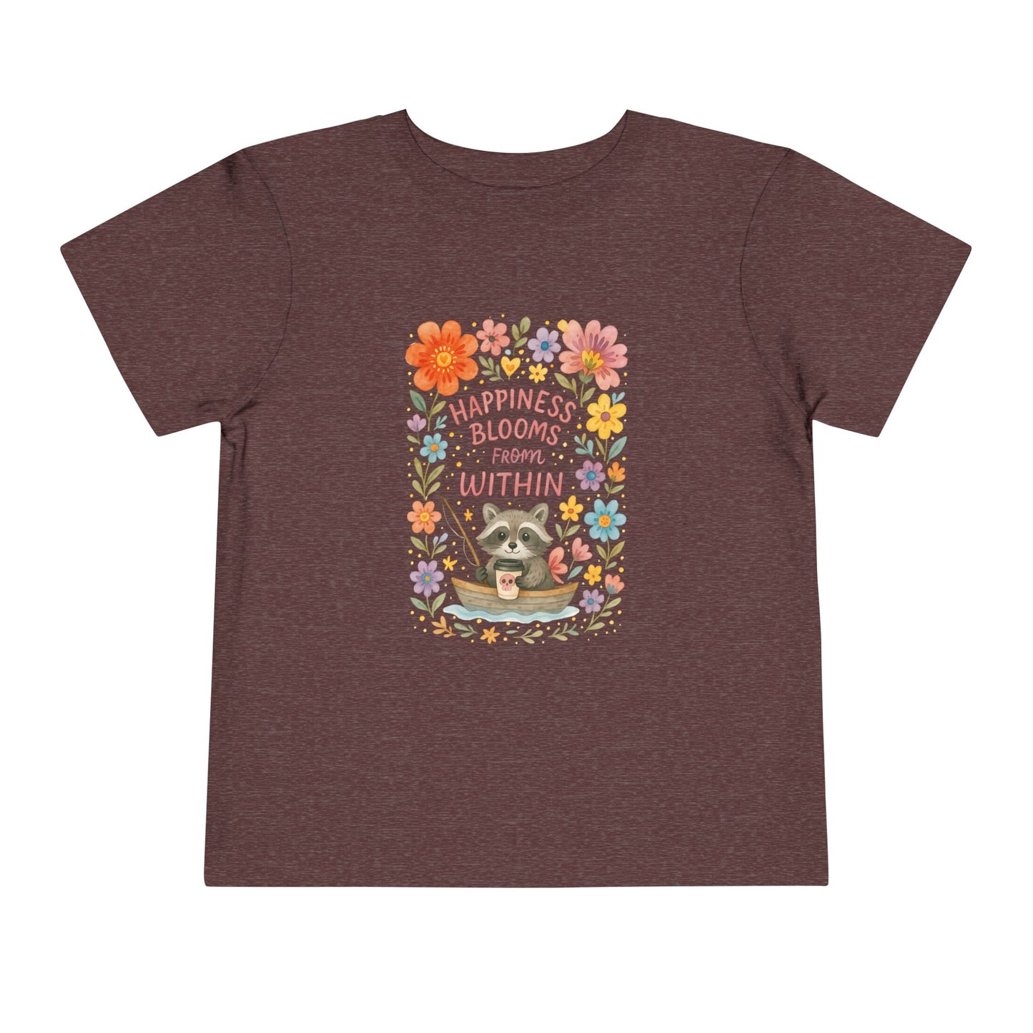 Floral Raccoon Toddler Tee -  'Happiness Blooms from Within' Design