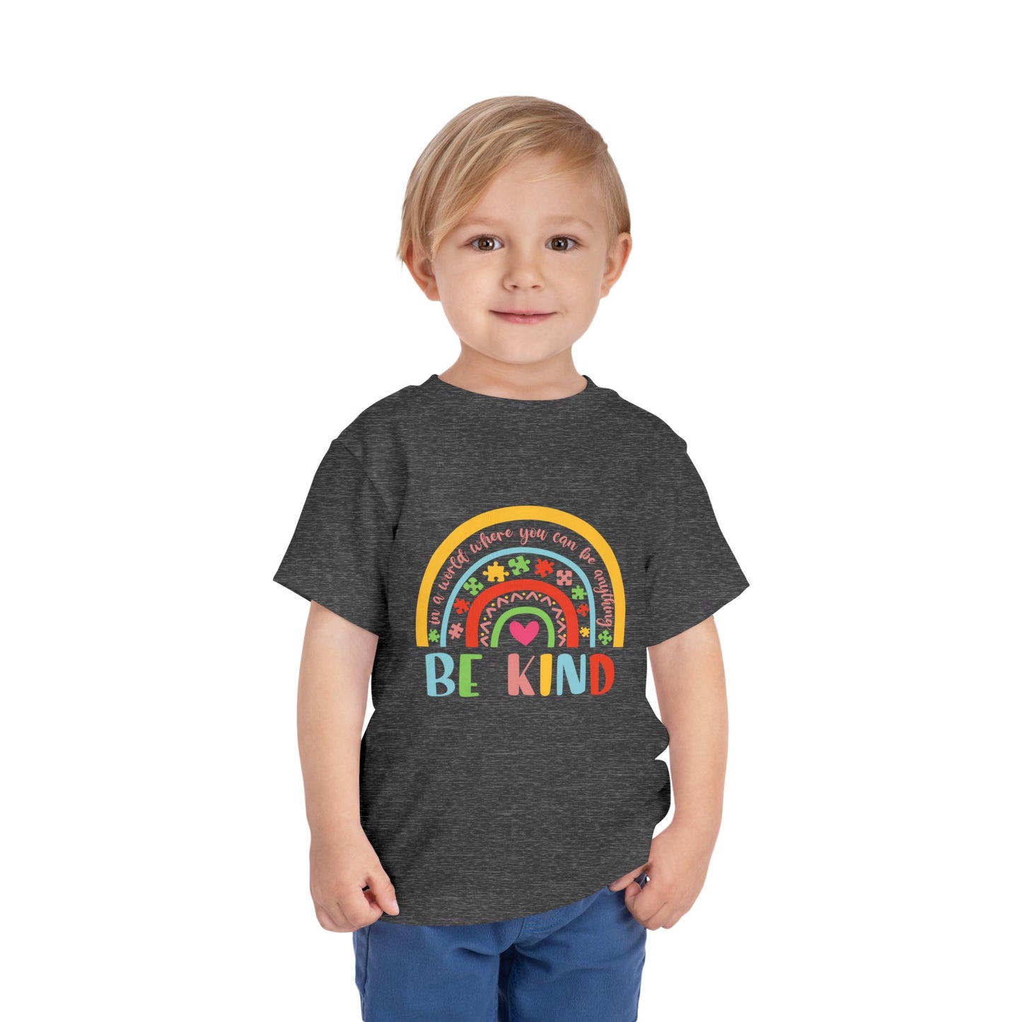 Be Kind Toddler Short Sleeve Tee - "Be Kind" Rainbow Tee, Fun Gift for Kids, Everyday Wear, Positive Vibes, Birthday Gift, Playdate Outfit