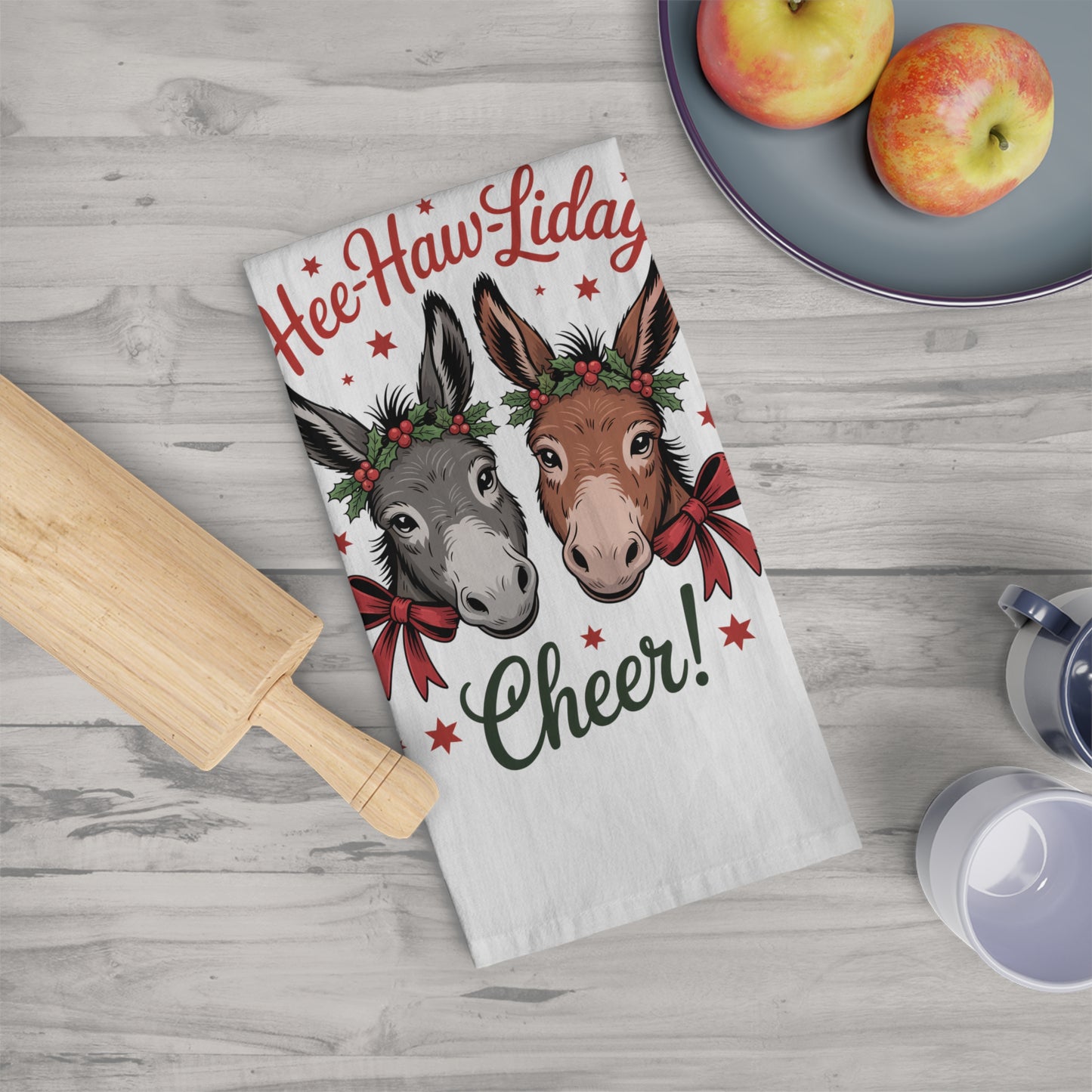 Hee-Haw-liday Cheer Tea Towel — Donkey Holiday Kitchen Towel