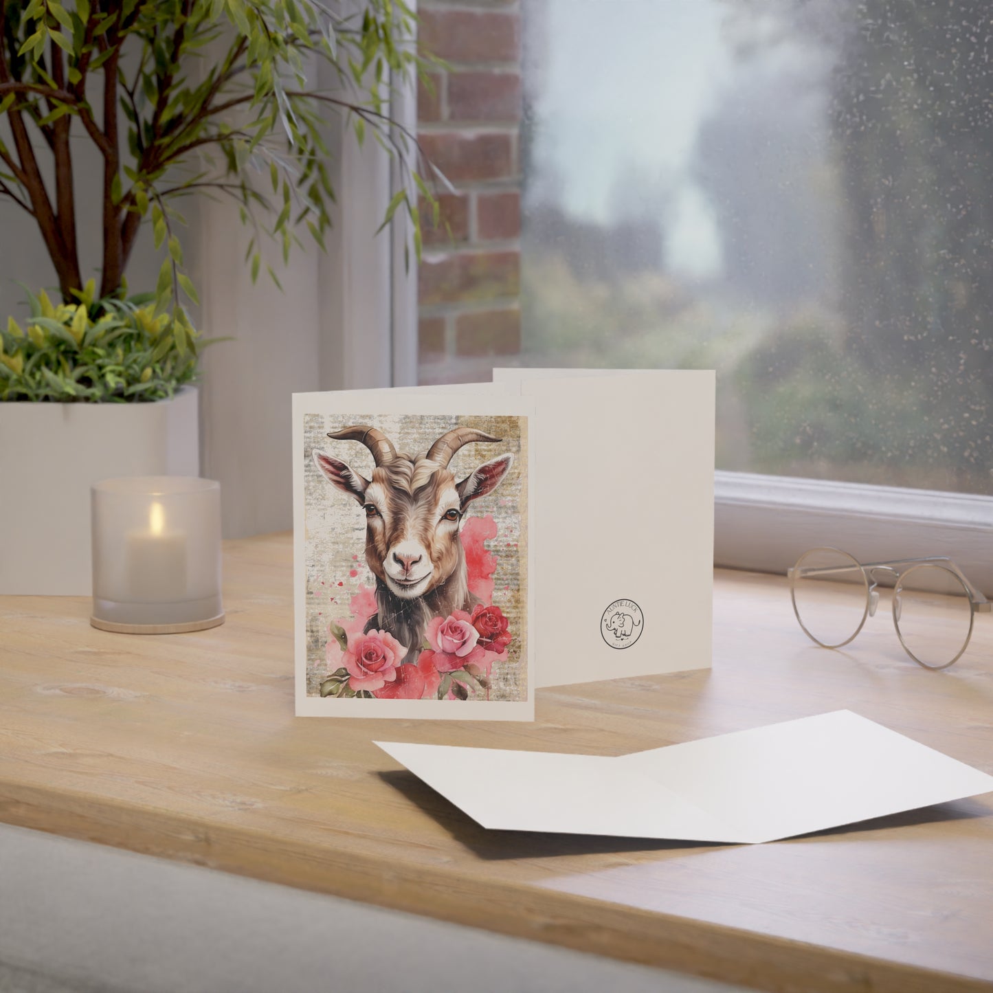 Goat Notes Greeting Cards -  Floral Goat Set - 1, 10, 30, 50pcs with Envelopes