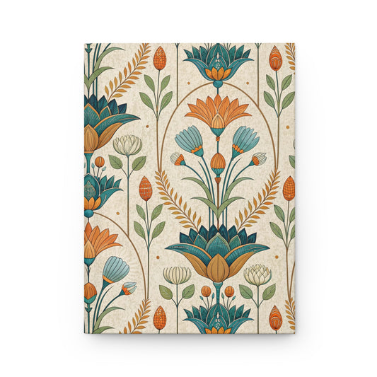 Egyptian Lotus Art Hardcover Journal — Vintage Botanical Pattern Notebook