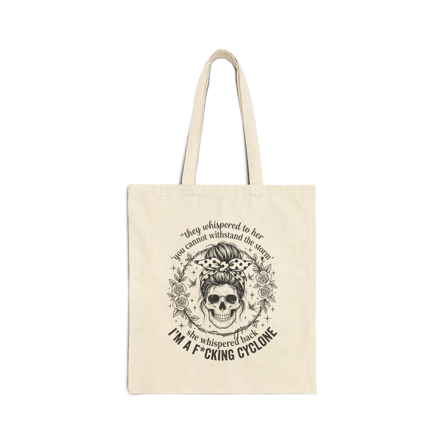 Tote Bag — "I’m a F*cking Cyclone" Skull Floral Canvas Tote