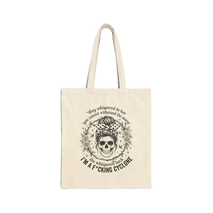 Tote Bag — "I’m a F*cking Cyclone" Skull Floral Canvas Tote