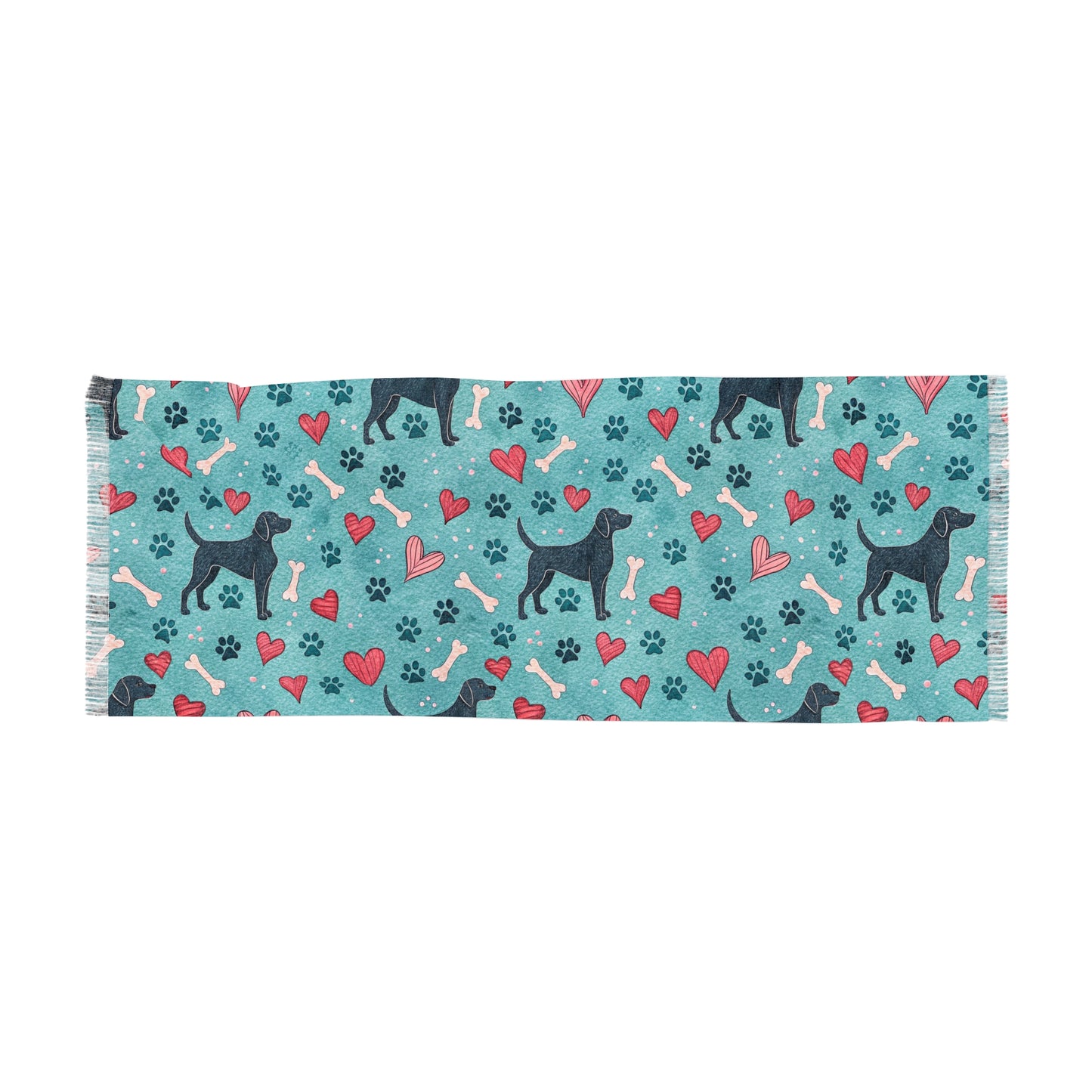 Dog Print Light Scarf — Cute Hearts, Bones & Paw Pattern
