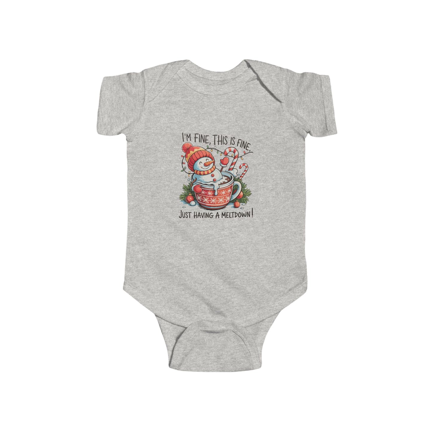 Holiday Meltdown Adorable Infant Christmas Snowman Onesie, Cute Holiday Baby Outfit