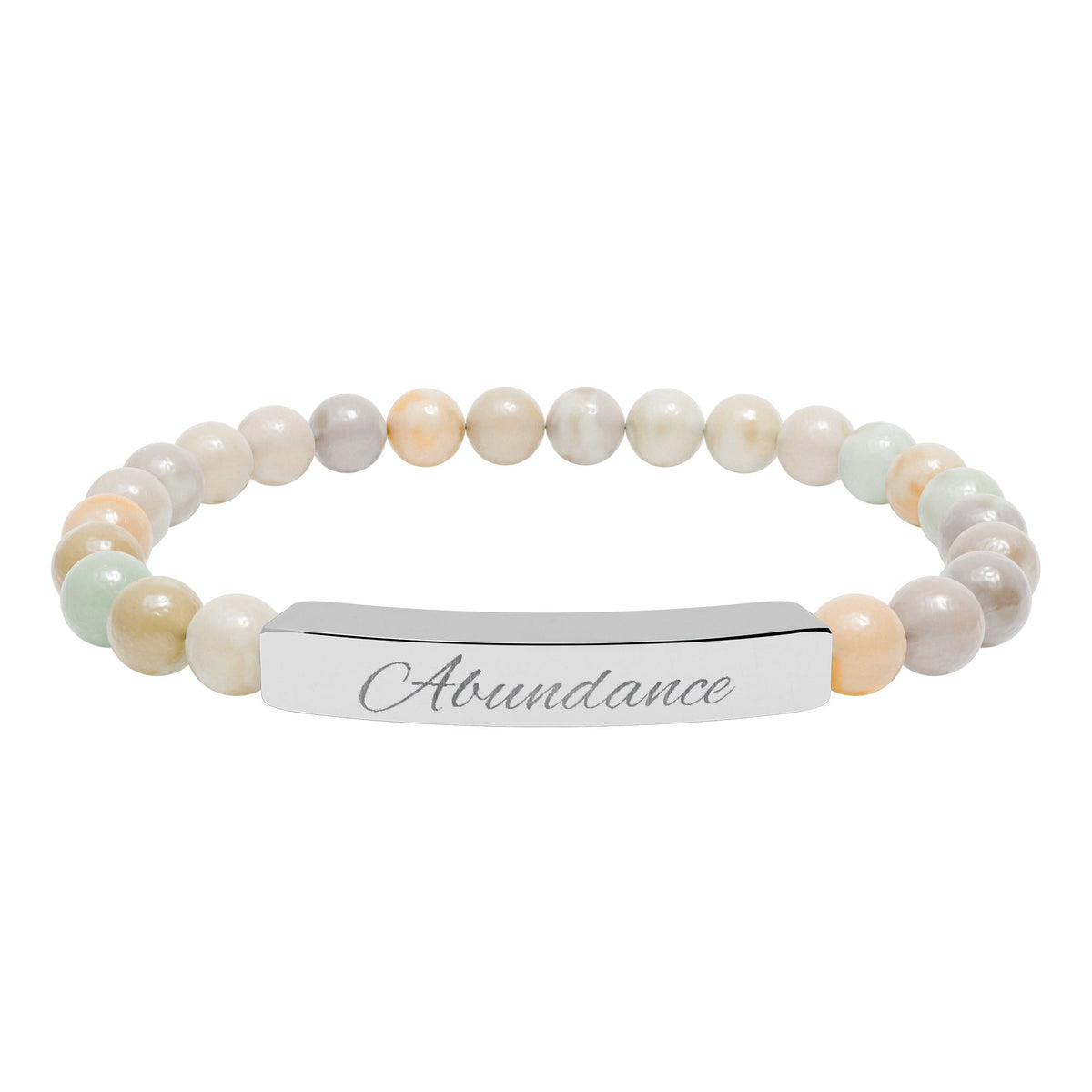 Natural Stone Stretch Bar Bracelet — ‘Abundance’ Engraved