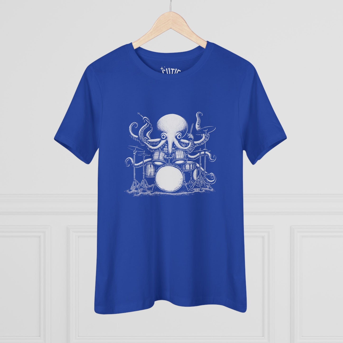 Octopus Drummer Women's Cotton Tee - Music Lover Whimsical Tee