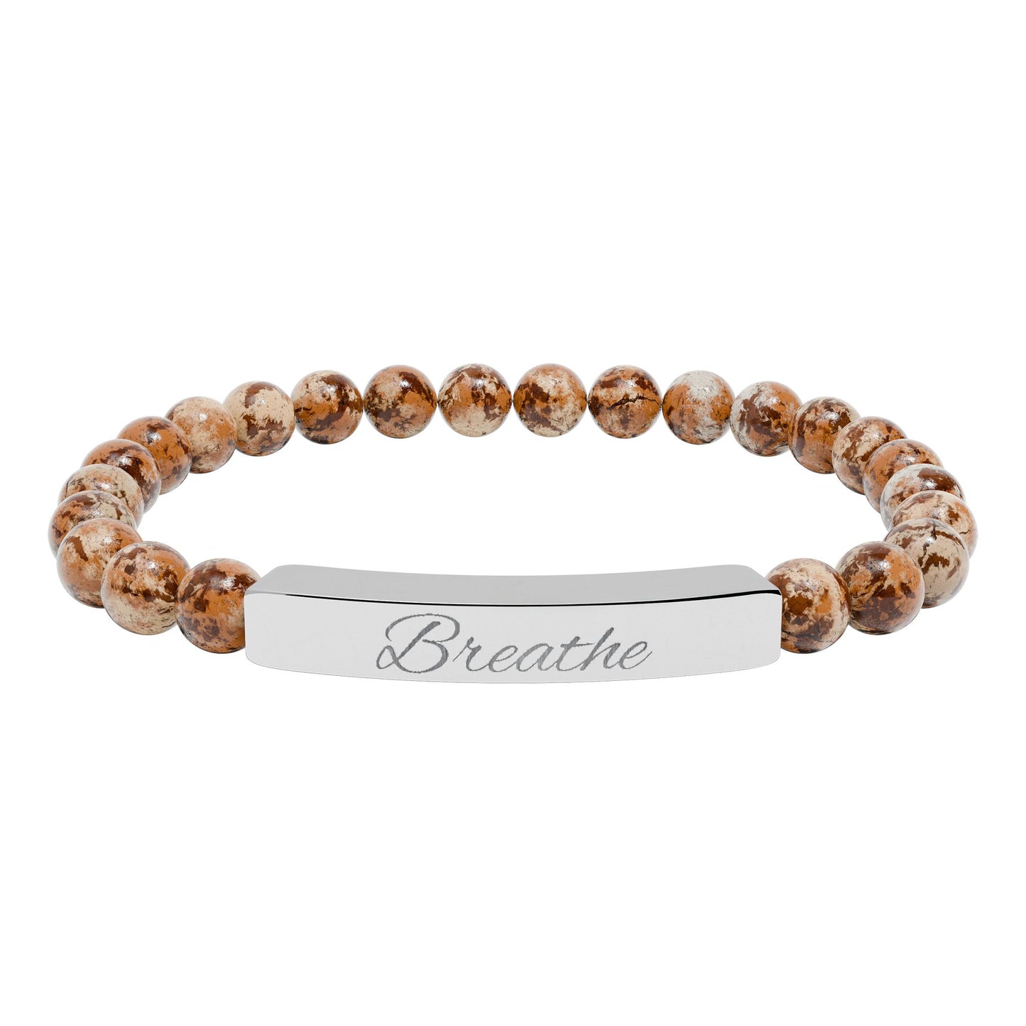 Breathe Natural Stone Stretch Bar Bracelet — Mindfulness Engraved Beaded Bracelet