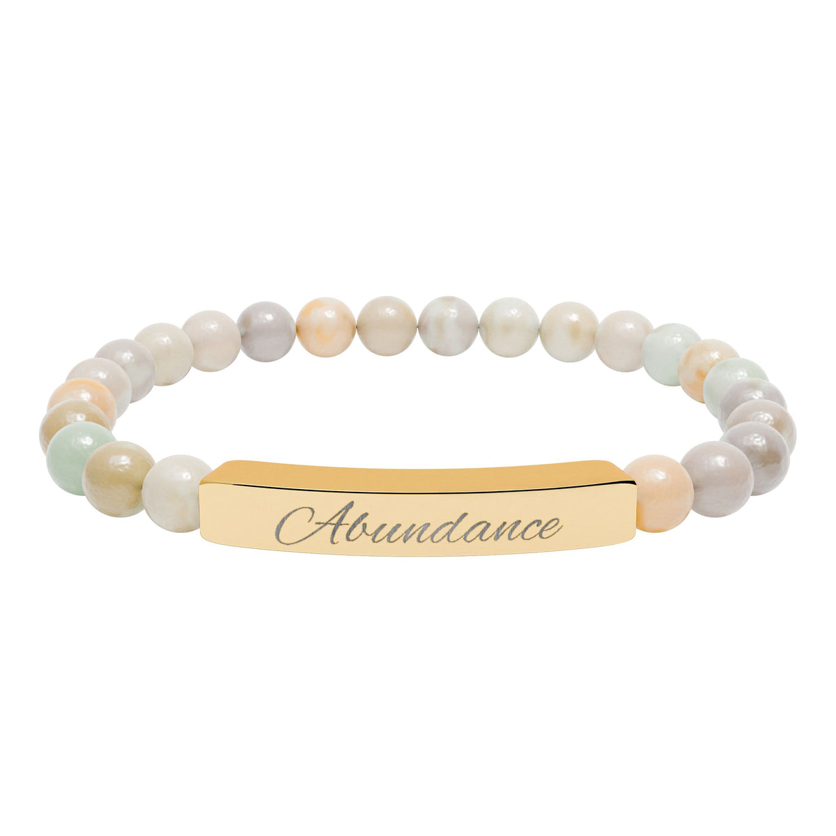 Natural Stone Stretch Bar Bracelet — ‘Abundance’ Engraved