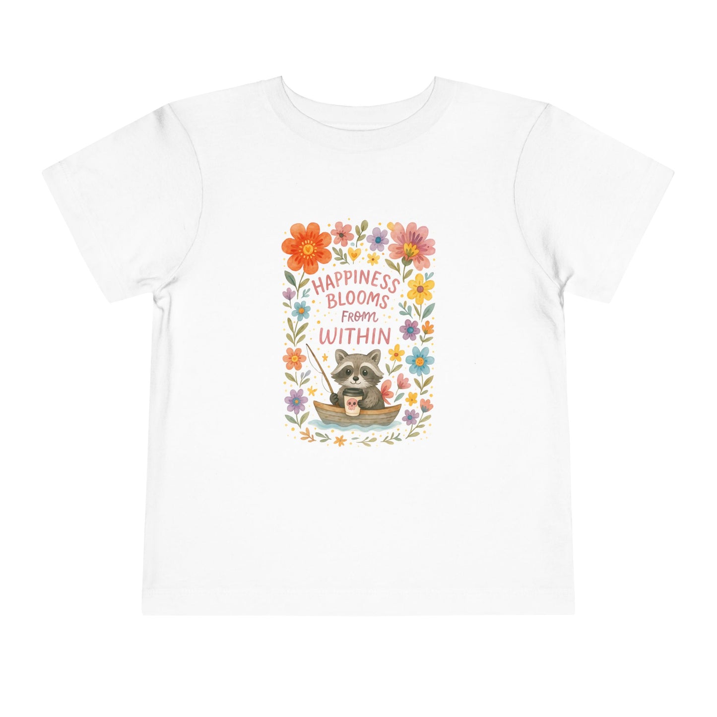 Floral Raccoon Toddler Tee -  'Happiness Blooms from Within' Design