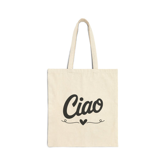 Ciao Italian Cotton Canvas Tote Bag, Eco-Friendly Shopping Bag, Gift for Her, Reusable Grocery Tote, Beach Bag, Travel Accessories