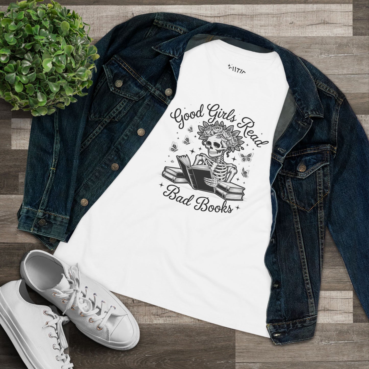 Reading Skeleton Cotton Tee, Good Girls Read Bad Books - Romantasy Book Lover Gift