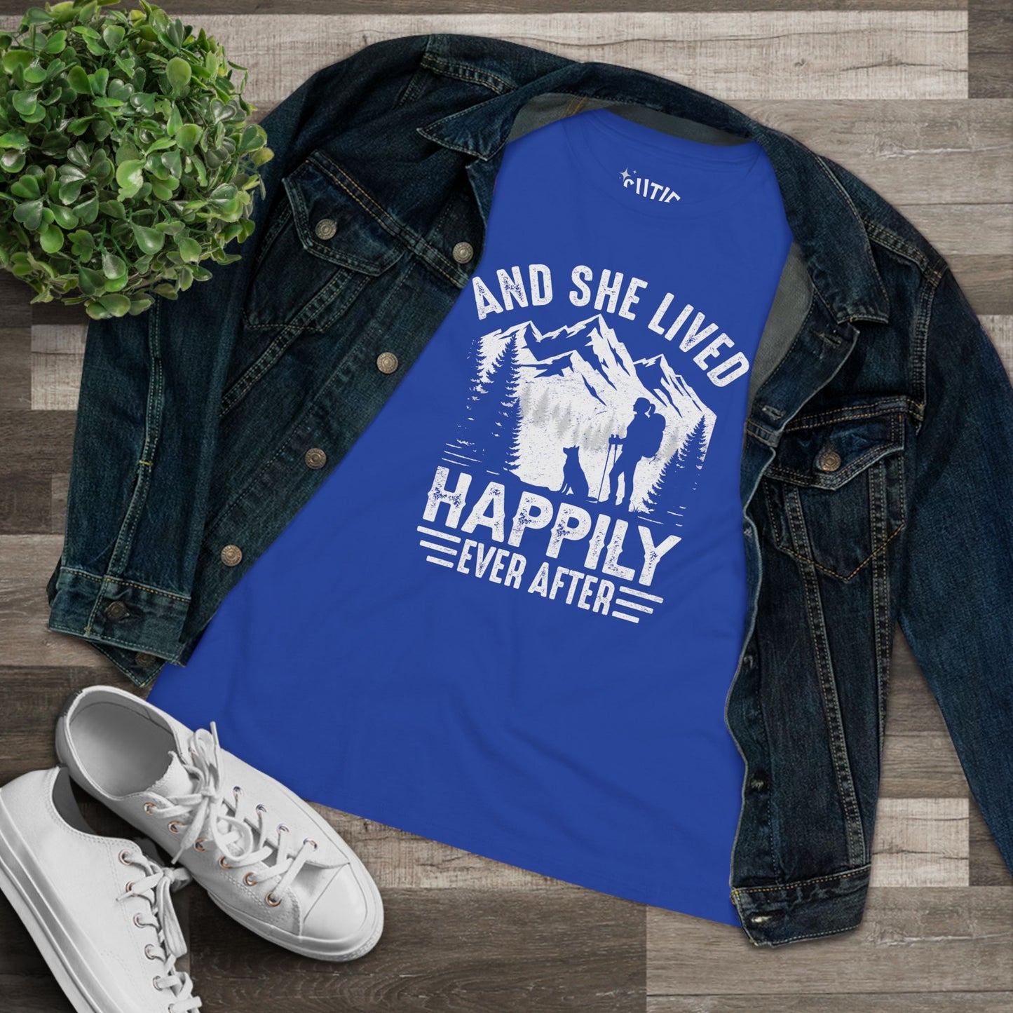 Adventure-Inspired Women's Cotton Tee - Perfect Gift for Hikers, Campers, and Outdoor Lovers, 'And She Lived Happily Ever After', [...]