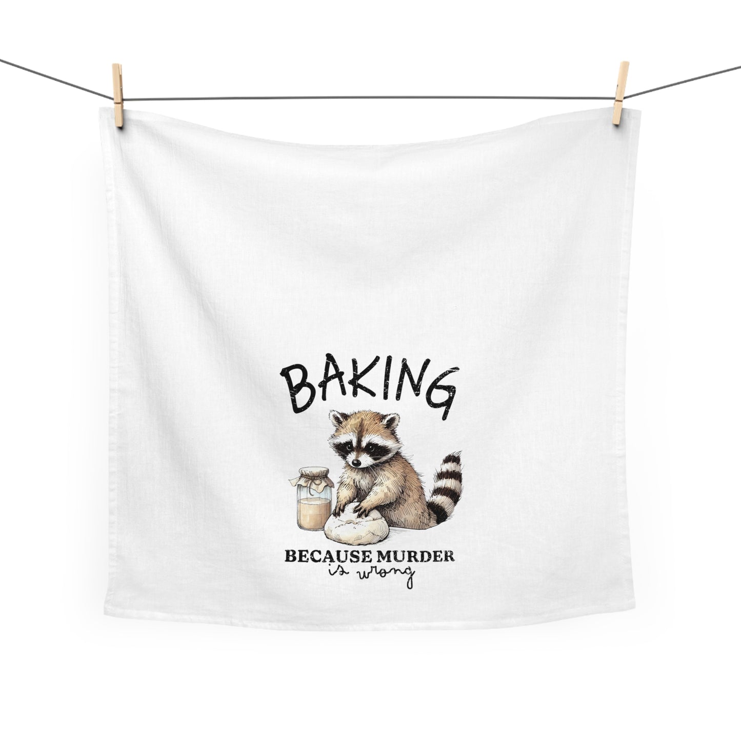 Tea Towel - Raccoon 'Baking Because Murder Is Wrong' Kitchen Towel