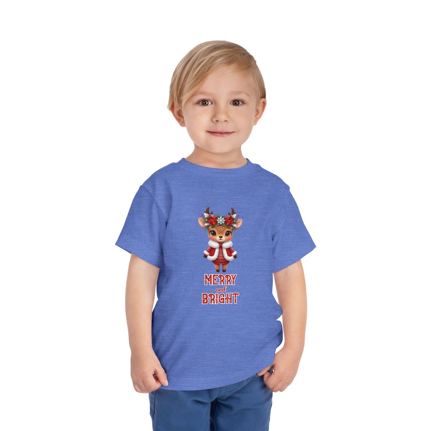 Merry and Bright Baby Reindeer Toddler Tee | Cute Reindeer Design | Christmas Outfit, Kids Holiday Shirt, Festive Toddler Wear, Winter Apparel