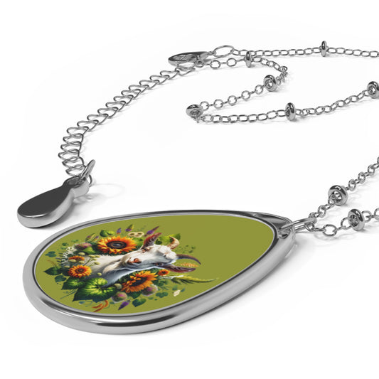 Goat & Sunflowers Oval Pendant Necklace — Farmhouse Boho Jewelry Gift