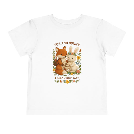 Fox and Bunny Friendship Day Toddler Tee, Kids Birthday Gift, Children's Day Outfit, Friendship Day Top, Animal Lover Shirt