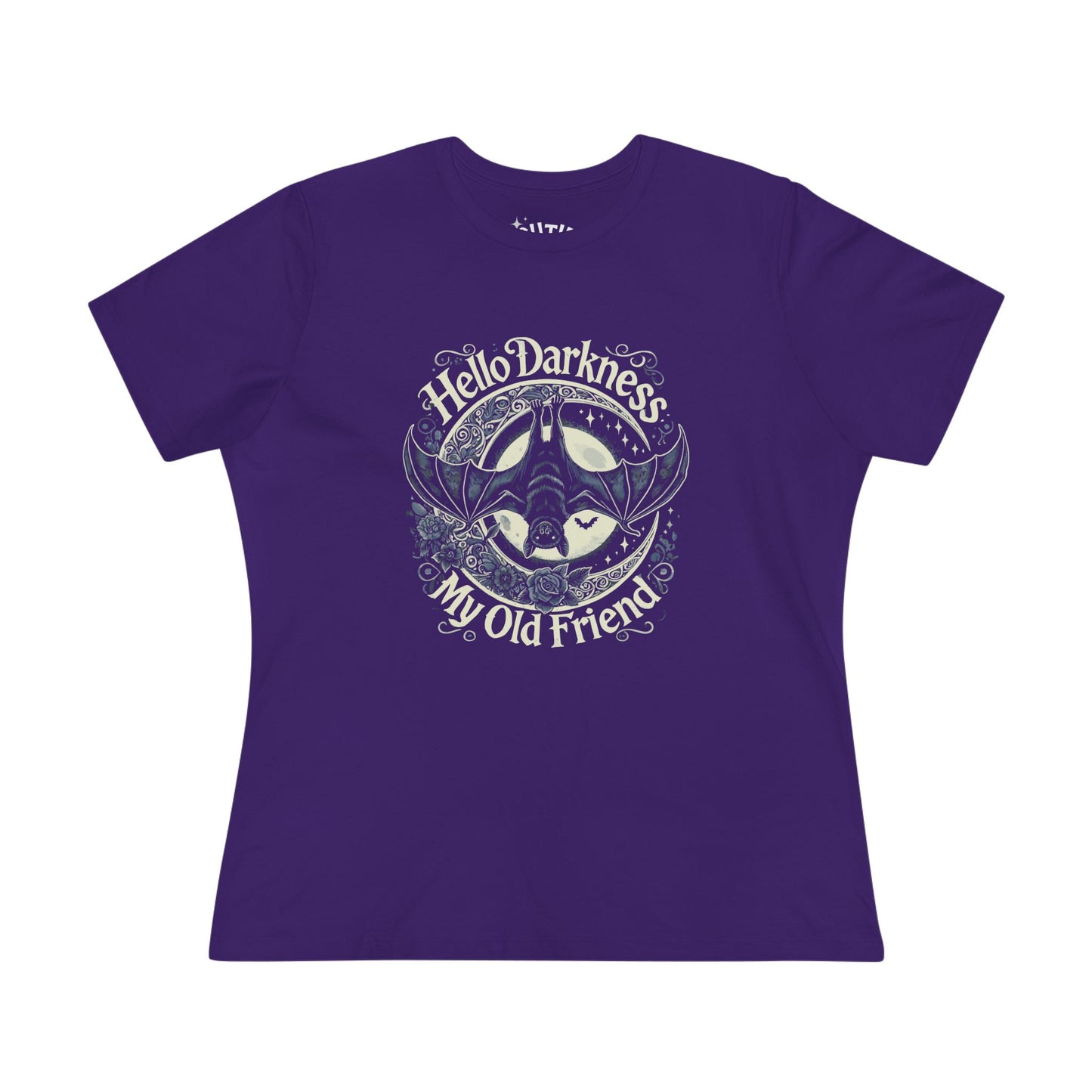 Bat Hello Darkness Dark Humor Women's Cotton Tee, Funny Graphic Top, My Old Friend Shirt, Gift for Music Lovers, Casual Wear for Any Occasion