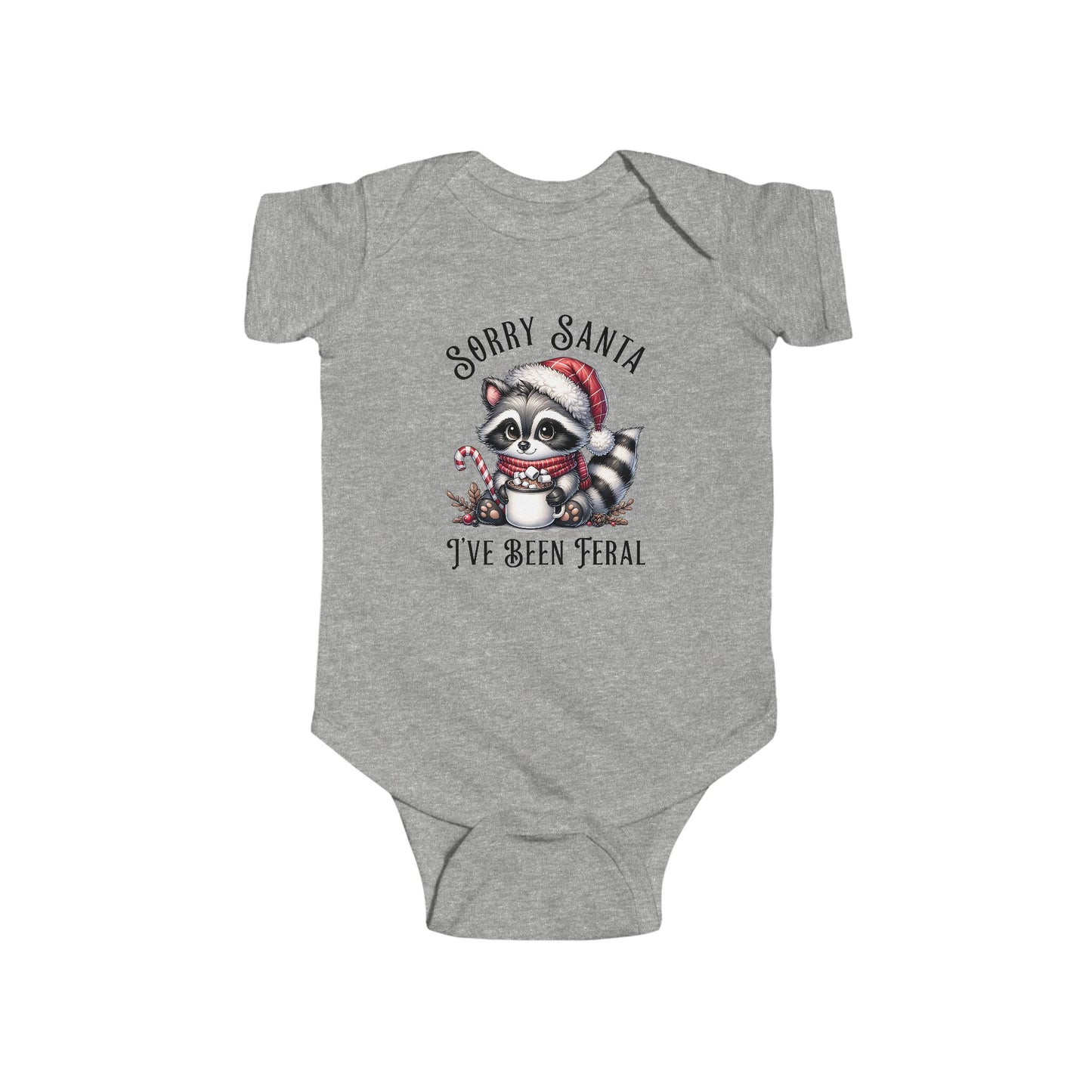 Sorry Santa, I've Been Feral Baby Raccoon Funny Bodysuit, Christmas Outfit for Infants, Holiday Gift, Baby Shower Present, Cute Raccoon Design, Sorry Santa