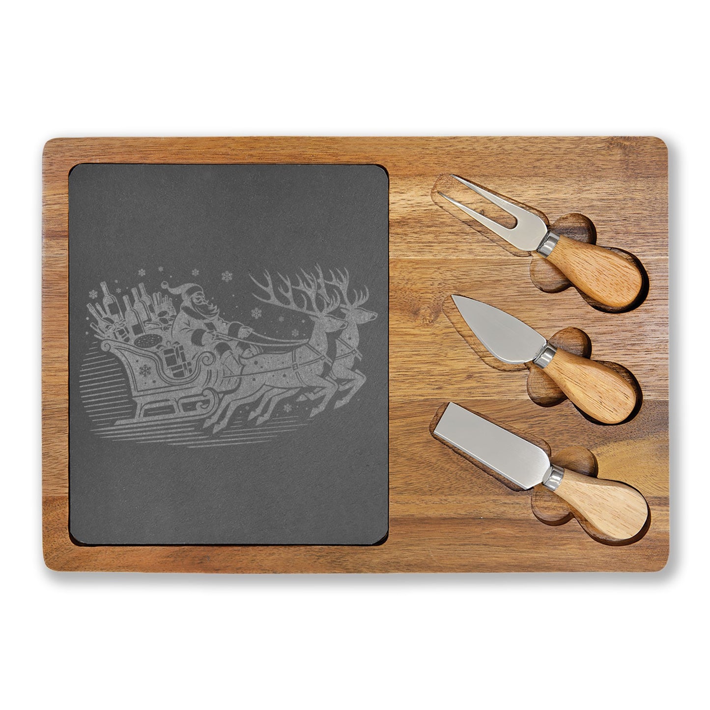 Engraved Charcuterie Board with Cheese Knives Wine Country Christmas – Perfect Holiday Gift