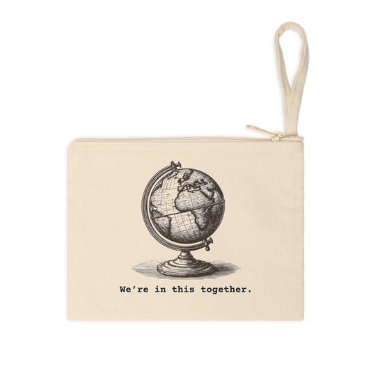 Globe "We're in this together" Design Zipper Pouch - Motivational Accessory, Travel Organizer, Gift for Students, Eco-Friendly Zipper Case, Home Office Decor