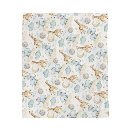 Grey Moon Elephants and Giraffes Baby Blankey