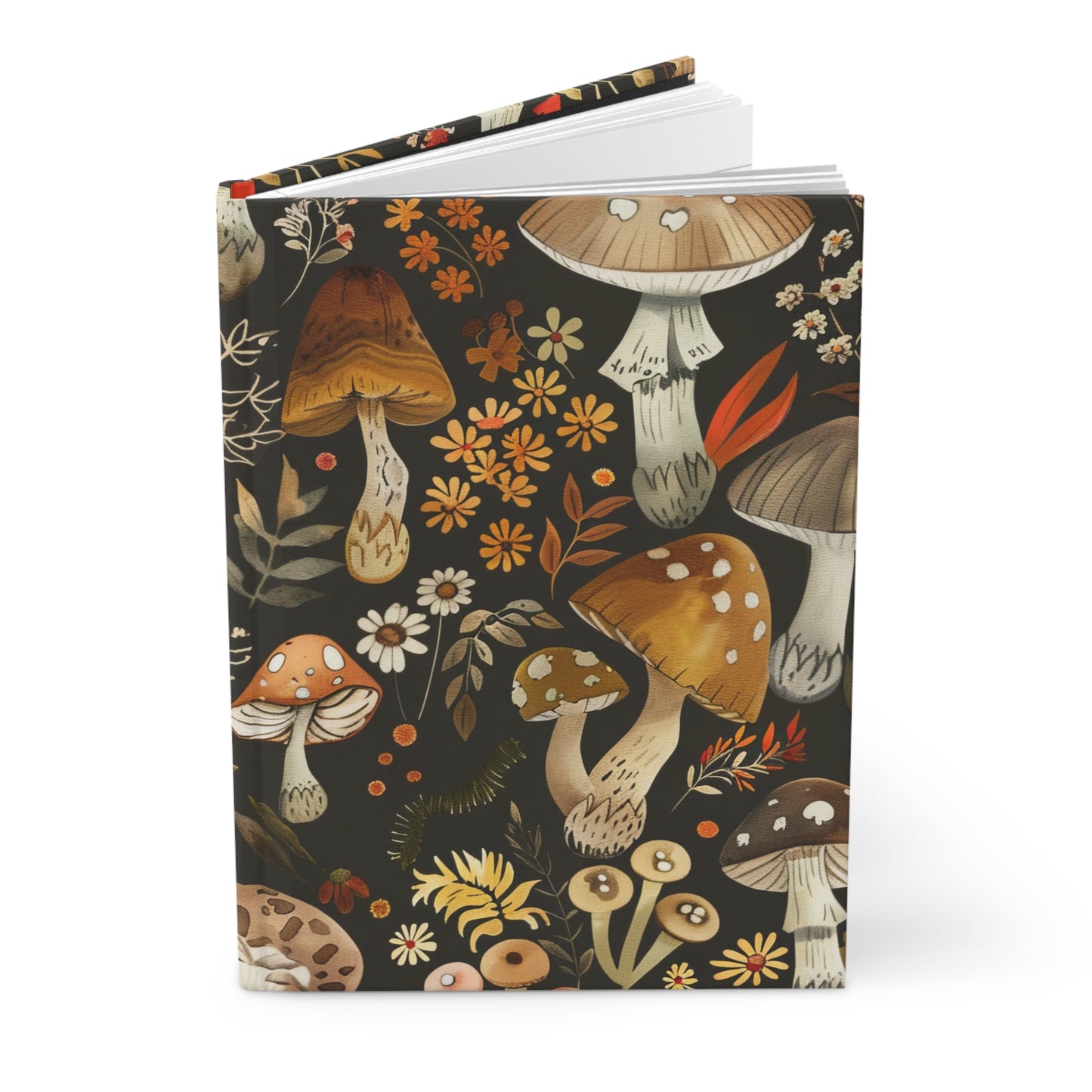 Mushroom Pattern Hardcover Journal — Botanical Autumn Notebook