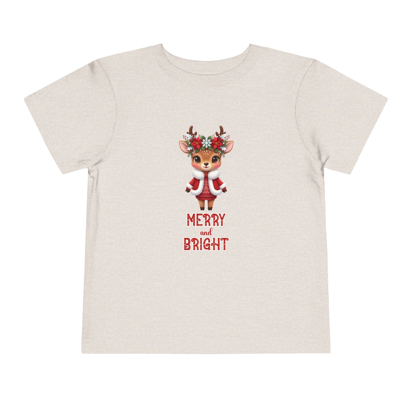 Merry and Bright Baby Reindeer Toddler Tee | Cute Reindeer Design | Christmas Outfit, Kids Holiday Shirt, Festive Toddler Wear, Winter Apparel
