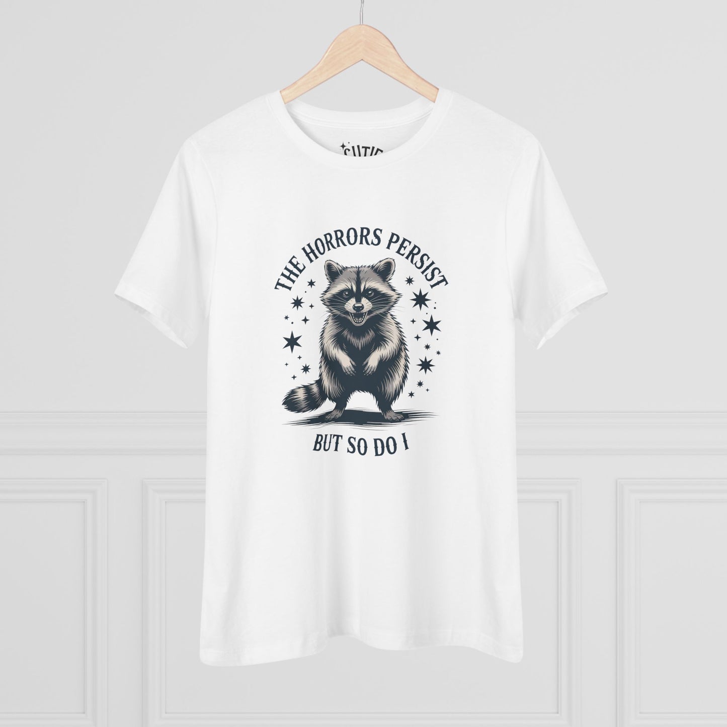 The Horrors Persist Women's Cotton Tee, Funny Raccoon Shirt, Gift for Nature Lovers, Cute Animal T-Shirt, Casual Wear, Wildlife [...]
