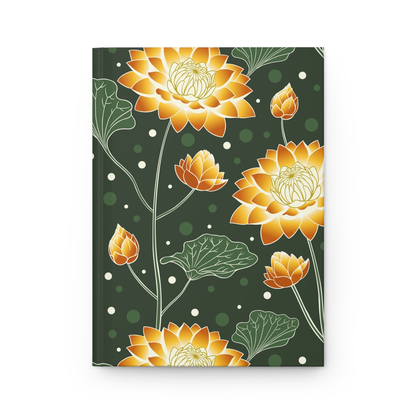 Floral Lotus Hardcover Journal — Matte Green & Golden Bloom Notebook