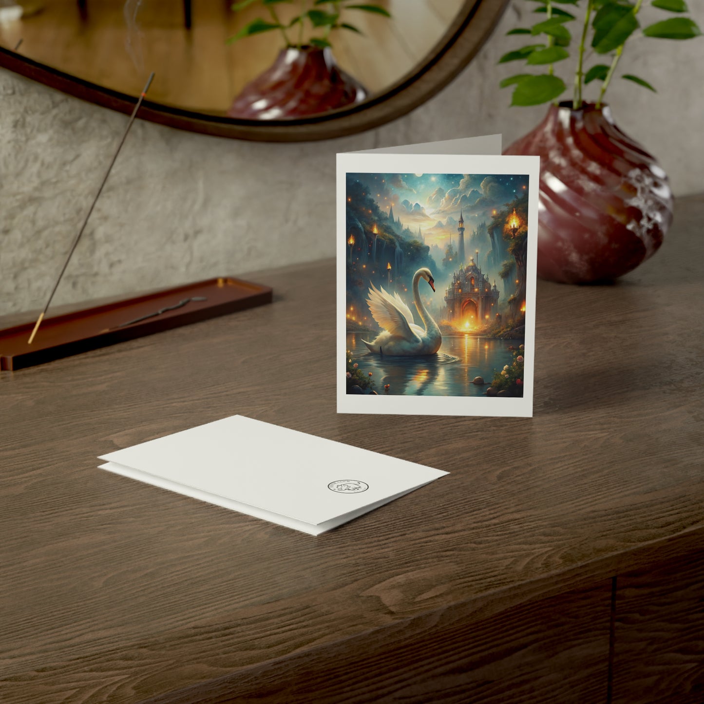 Swan Lake Fantasy Note Cards with Envelopes (Single or Bulk Packs)